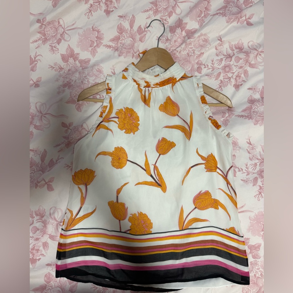 Daniel Rainn White and Orange Floral Blouse